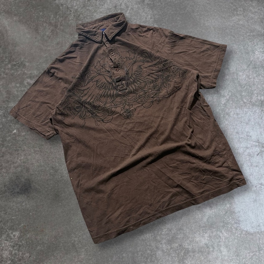 MOST Men's Brown Graphic Polo Shirt Short Sleeve Size L Eagle